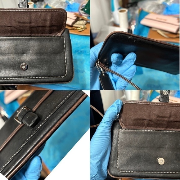 Vintage Coach Black Leather Brown Trim Snap Closure Wristlet - “Shelly” - Picture 8 of 14